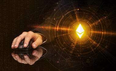 Cryptocurrency kavramı ile fare kullanarak ele
