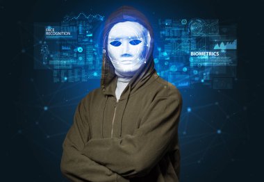 Genç adam yüz tanıma kavramı