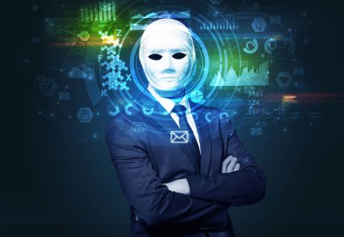 Koyu arka plan, yüz tanıma kavramı üzerinde genç adam