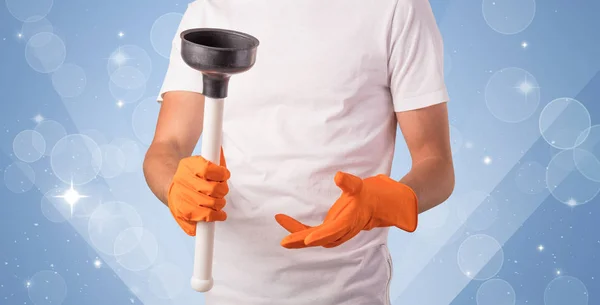 Glittered background with male housekeeper — Stock Photo, Image