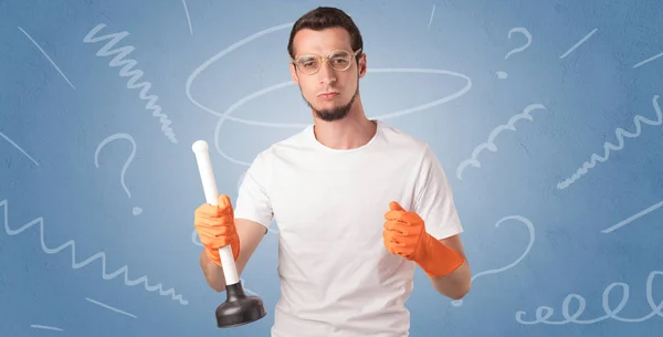 Swabber with orange rubber gloves — Stock Photo, Image