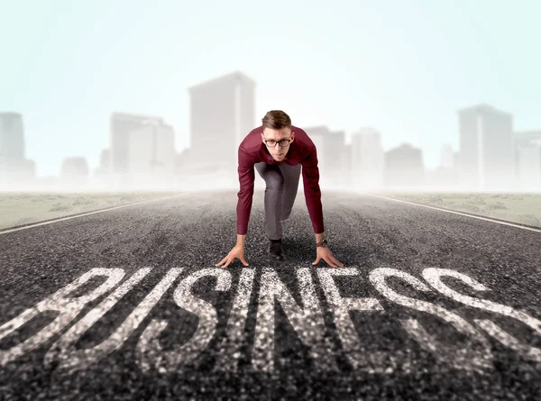 Businessman at start line — Stock Photo, Image