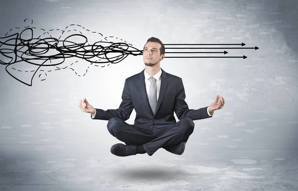 Businessman meditates with purifying doodle concept — Stock Photo, Image