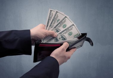 Takım elbise elinde Doları cüzdanından dışarı alır