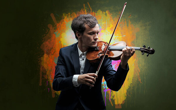 Composer with splotch and his violin