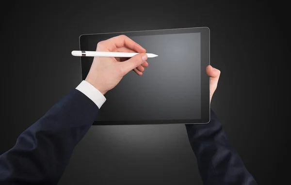 Mano utilizzando tablet con spazio di copia — Foto Stock