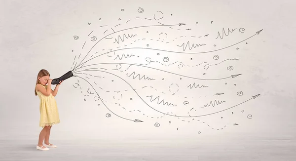 Παιδί που ψάχνει στο spyglass με doodles γύρω από — Φωτογραφία Αρχείου
