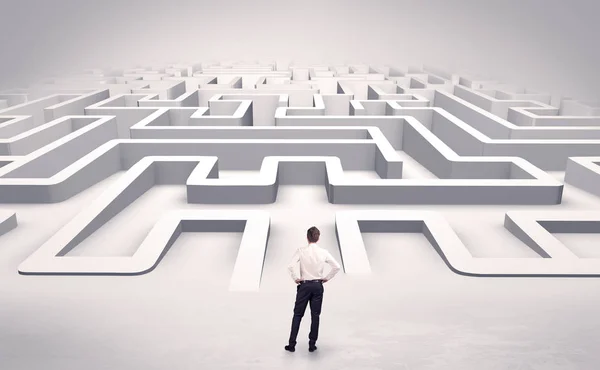 Businessman starting a flat 3d labyrinth — Stock Photo, Image