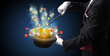 İllüzyonist hokkabaz şans üzerinden bir silindir