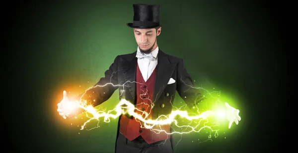 Magician energy between his hands — Stock Photo, Image