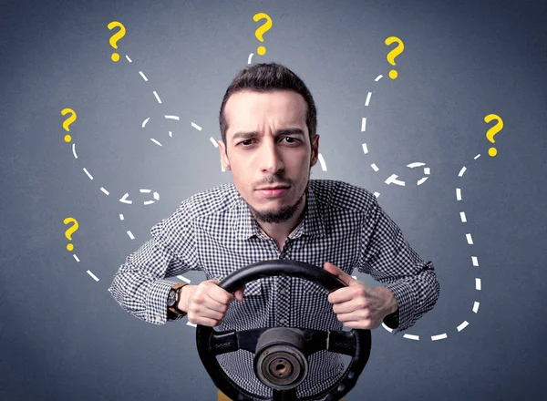 Man holding steering wheel — Stock Photo, Image