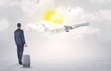 Uçak için yürüyüş Bagaj ile işadamı