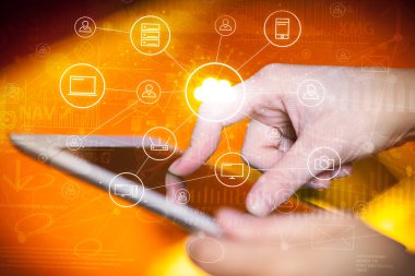 Tablet grafikler ve grafikleri ve raporları kavramı çalışan el