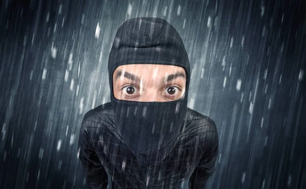 Caught burglar by house camera in action. — Stock Photo, Image