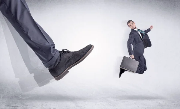 Boss Mobbing His Worker Illustrated Black Shoe Kicking Small Businessman — Stock Photo, Image