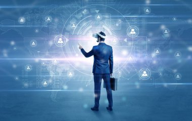 Bağlantı denetimi vj gözlüklü işadamı