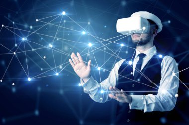 3D bağlantı ve ağ işaretleri dokunmadan adam