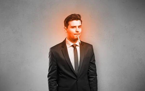 Sick businessman with burning red head concept — Stock Photo, Image