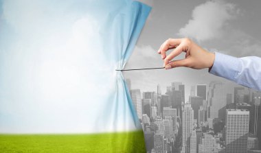 Doğa cityscape perde için gri cityscape çekerek el