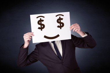 Aç gözlü duygu ile kağıt tutan işadamı 