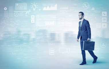 İşadamı ile veritabanı kavramı yürüyüş