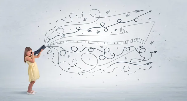 Παιδί που ψάχνει στο spyglass με doodles γύρω από — Φωτογραφία Αρχείου