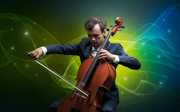 Cellist with colorful fabled concept — Stock Photo, Image