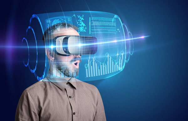 Businessman with virtual reality goggles