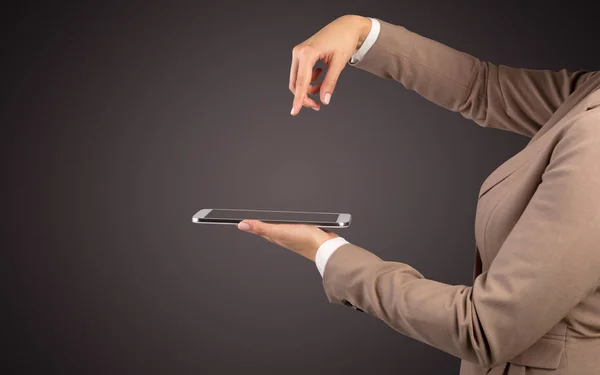 Mockup female hand holding tablet — Stock Photo, Image