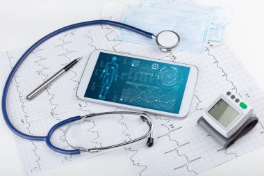 Medical full body screening software on tablet clipart