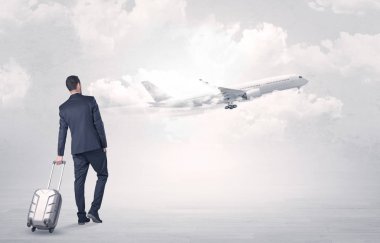 Uçak için yürüyüş Bagaj ile işadamı