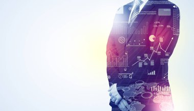 Adam arka plan grafikleri ile ayakta