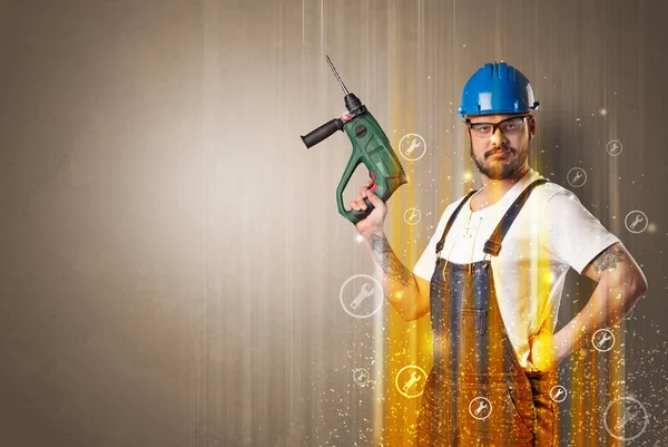 Manual worker with wrench symbol.
