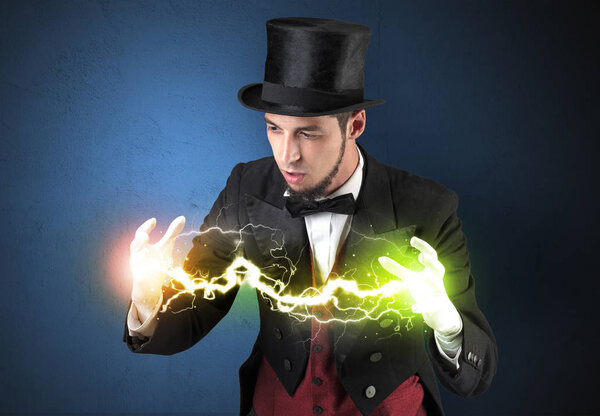 Magician energy between his hands