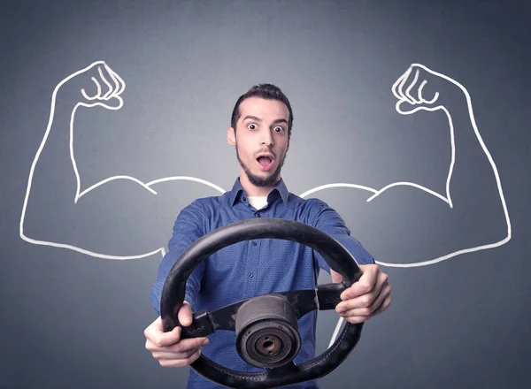 Man holding steering wheel — Stock Photo, Image