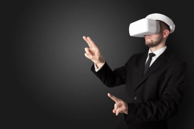 Empty room with a man in vr glasses clipart
