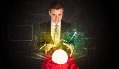 İşadamı borsa sihirli bir top ile geleceği tahmin