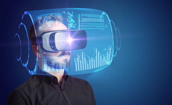 Businessman with virtual reality goggles