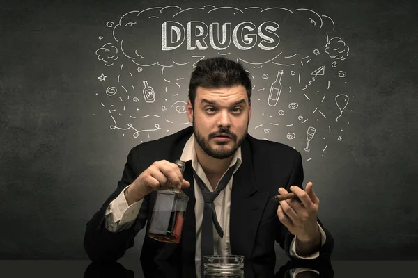 Drunk man with drinking, drug, hangover, alcoholic, drugs concept — Stock Photo, Image