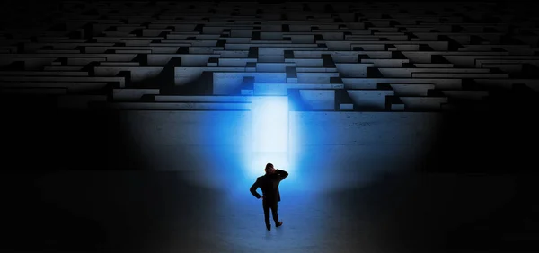 Businessman starting a dark labyrinth challenge — Stock Photo, Image