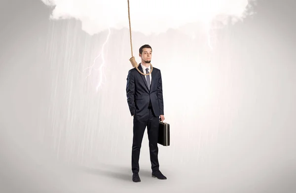 Businessman trying to suicide with pointing hands concept — Stock Photo, Image