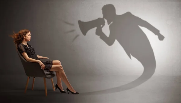 Dark shadow yelling to elegant lady — Stock Photo, Image