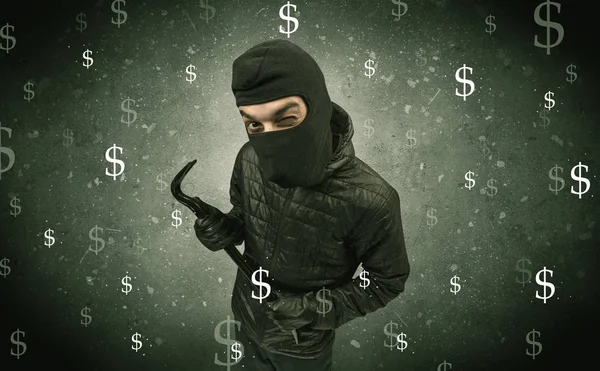Ladrón Hambriento Dinero Ropa Negra Peajes Mano —  Fotos de Stock