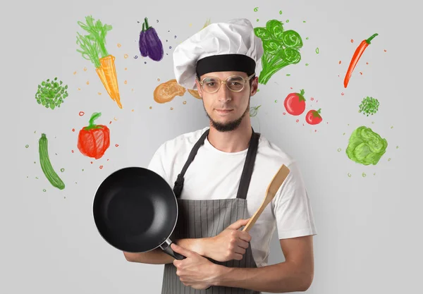 Cuire avec des légumes dessinés colorés — Photo