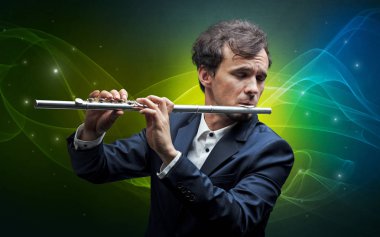 Flütçü renkli efsanevi konsepti ile