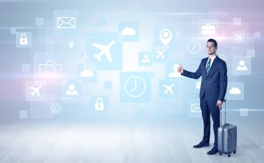 İşadamı sembolleri ile bir iş gezisi için yola