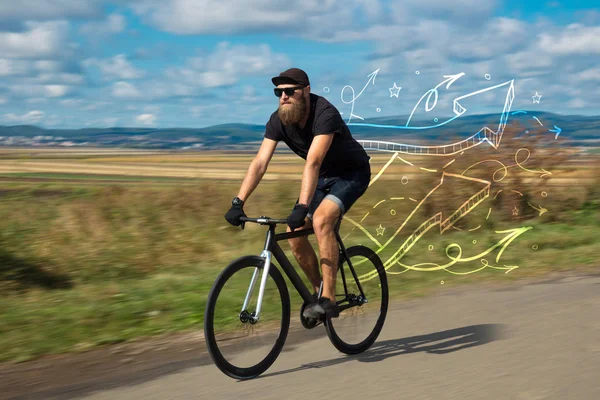 Jeune cycliste avec fond de prairie — Photo