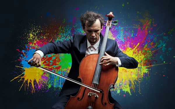 Composer with splotch and his cello — Stock Photo, Image