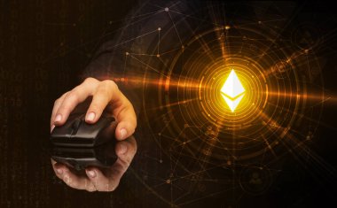 Cryptocurrency kavramı ile fare kullanarak ele