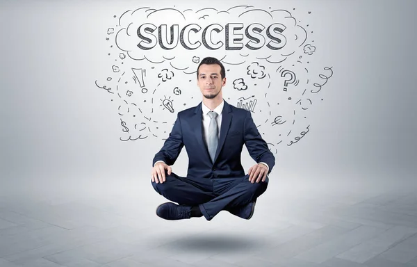 Businessman meditates with doodle concept — Stock Photo, Image